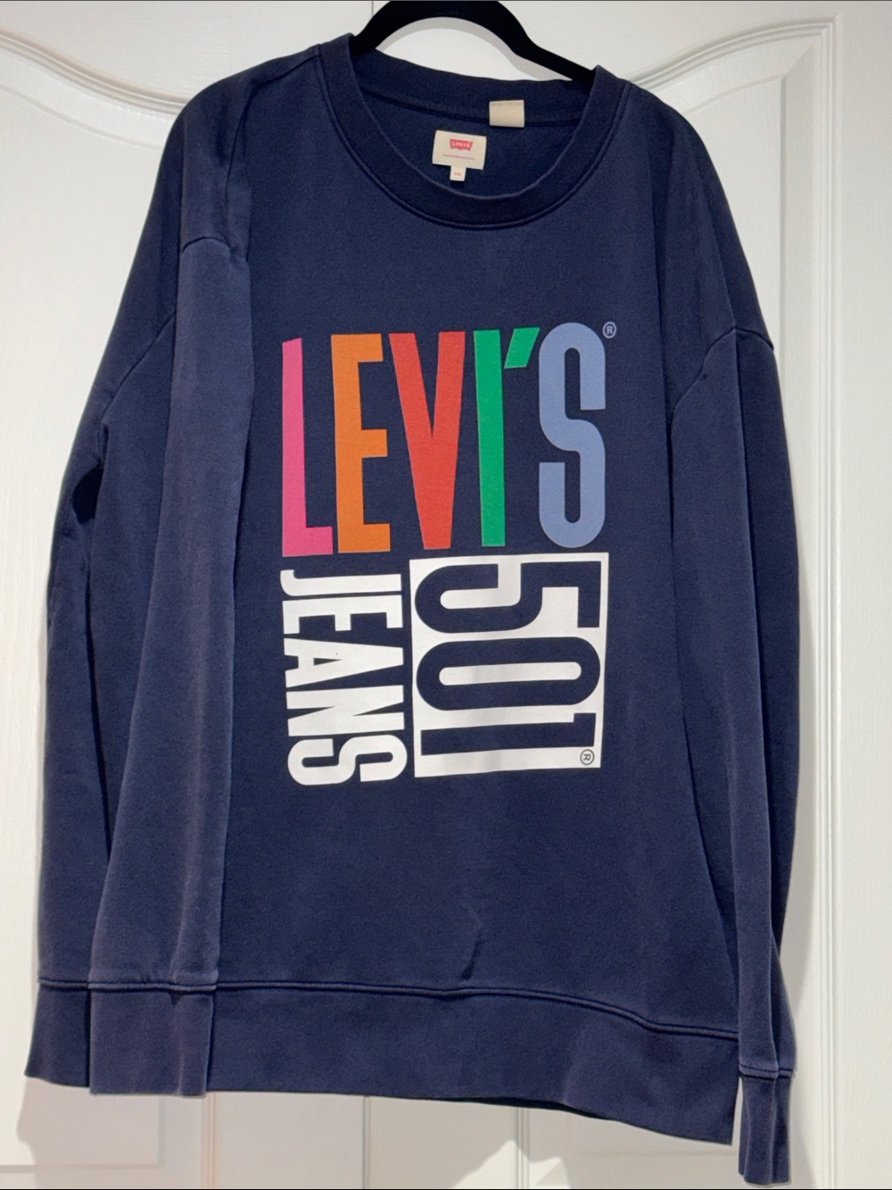 Vintage Levi's Navy Crewneck Sweatshirt with Multicolor 501 Logo